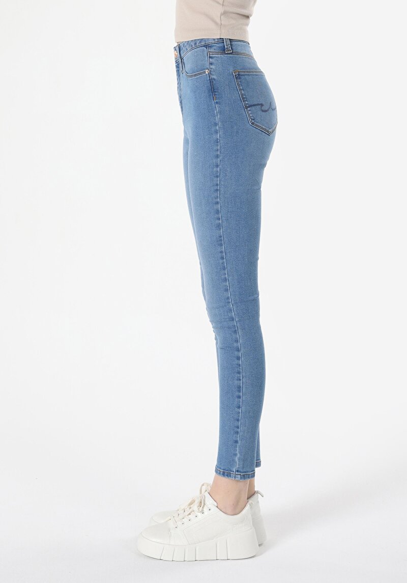 Skinny Fit Yüksel Bel Süper Dar Paça Kadın İndigo Jean Pantolon
