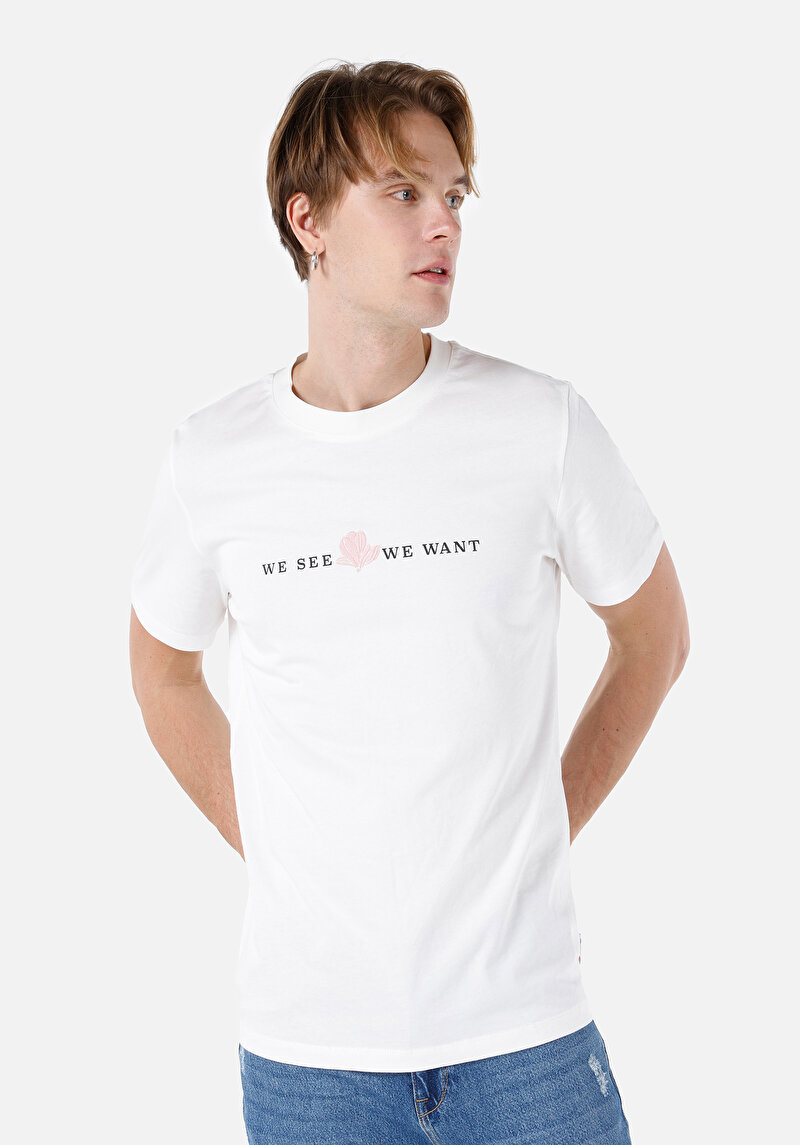 Regular Fit Yuvarlak Yaka Düz Erkek Beyaz Kısa Kol Tişört