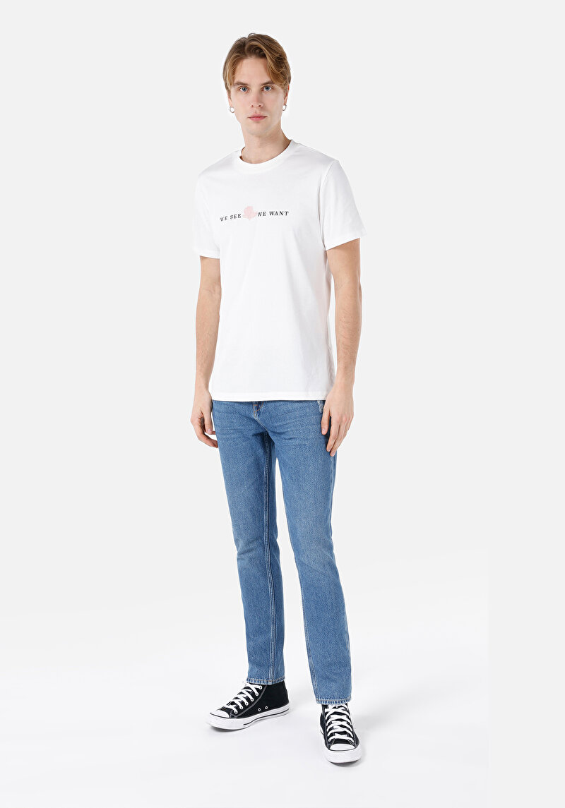 Regular Fit Yuvarlak Yaka Düz Erkek Beyaz Kısa Kol Tişört