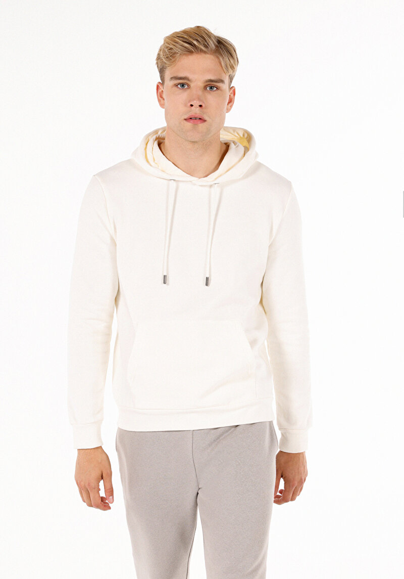 Regular Fit Örme Erkek Beyaz Sweatshirt