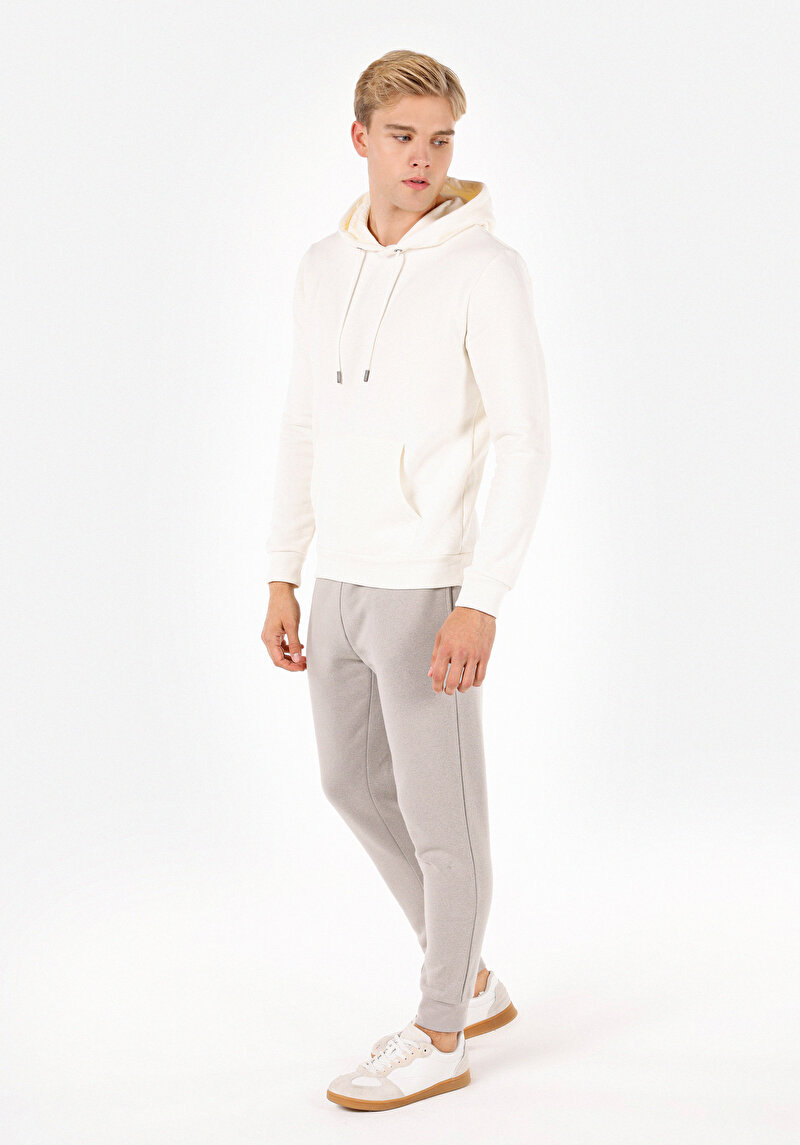Regular Fit Örme Erkek Beyaz Sweatshirt