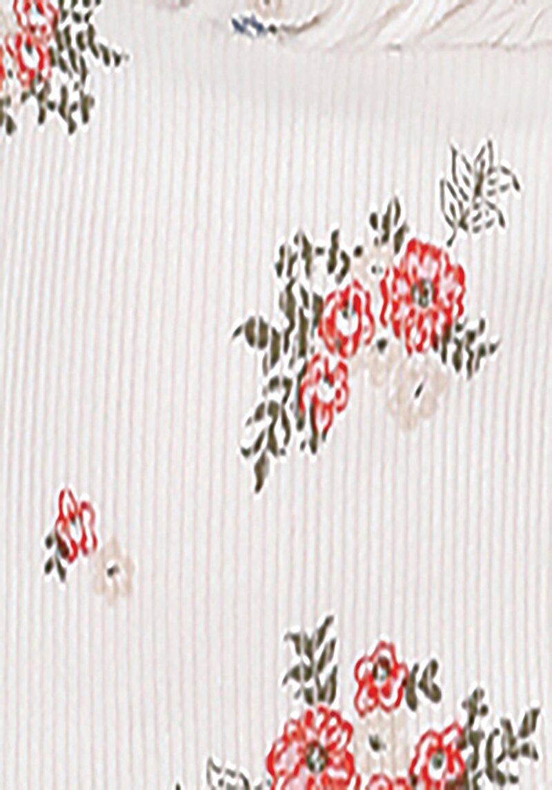 Slim Fit Kare Yaka Çiçekli Kadın Ekru Karpuz Tişört