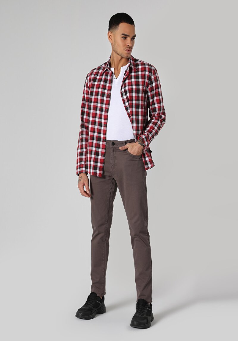 Straight Fit Düşük Bel Düz Paça Erkek Antrasit Düğmeli Pantolon