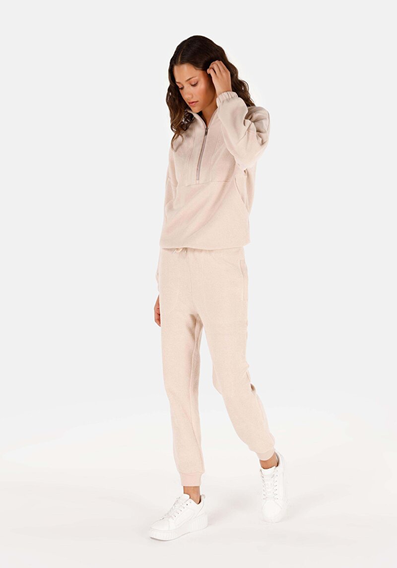 Regular Fit Orta Bel Kadın Bej Eşofman Altı