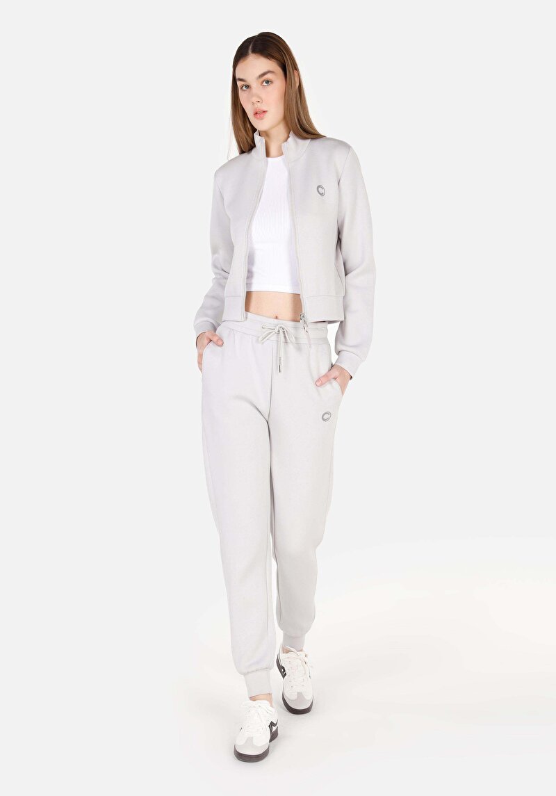 Regular Fit Orta Bel Kadın Viskoz Karışımlı Gri Eşofman Altı