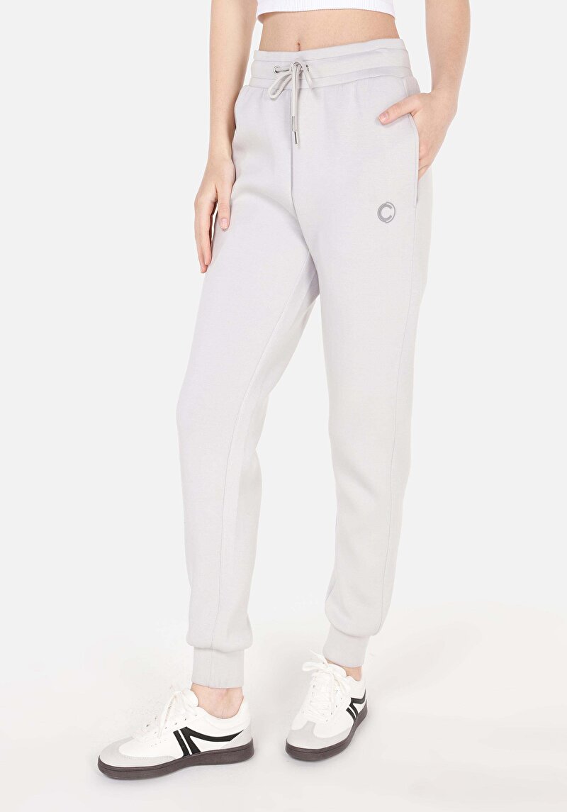 Regular Fit Orta Bel Kadın Viskoz Karışımlı Gri Eşofman Altı