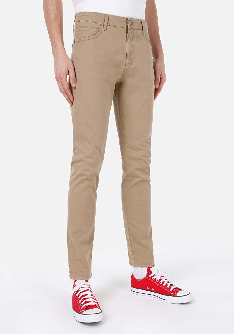 Straight Fit Düşük Bel Düz Paça Erkek Kahverengi Astarsız Pantolon