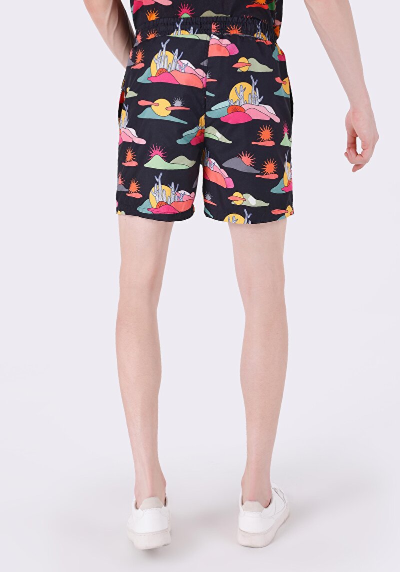 Slim Fit Baskılı Erkek Çok Renkli Deniz Şortu