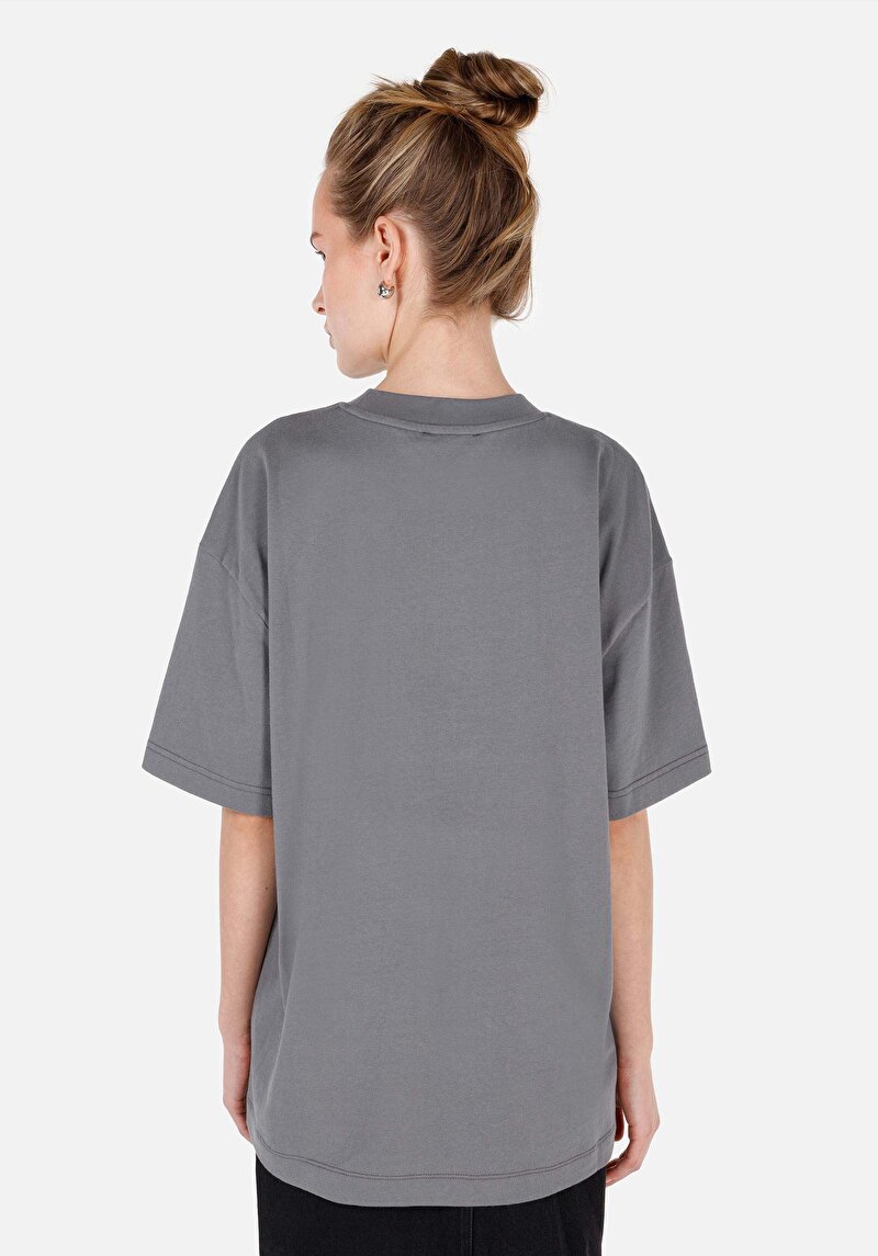 Comfort Fit Yuvarlak Yaka Kadın Gri Kısa Kol Tişört
