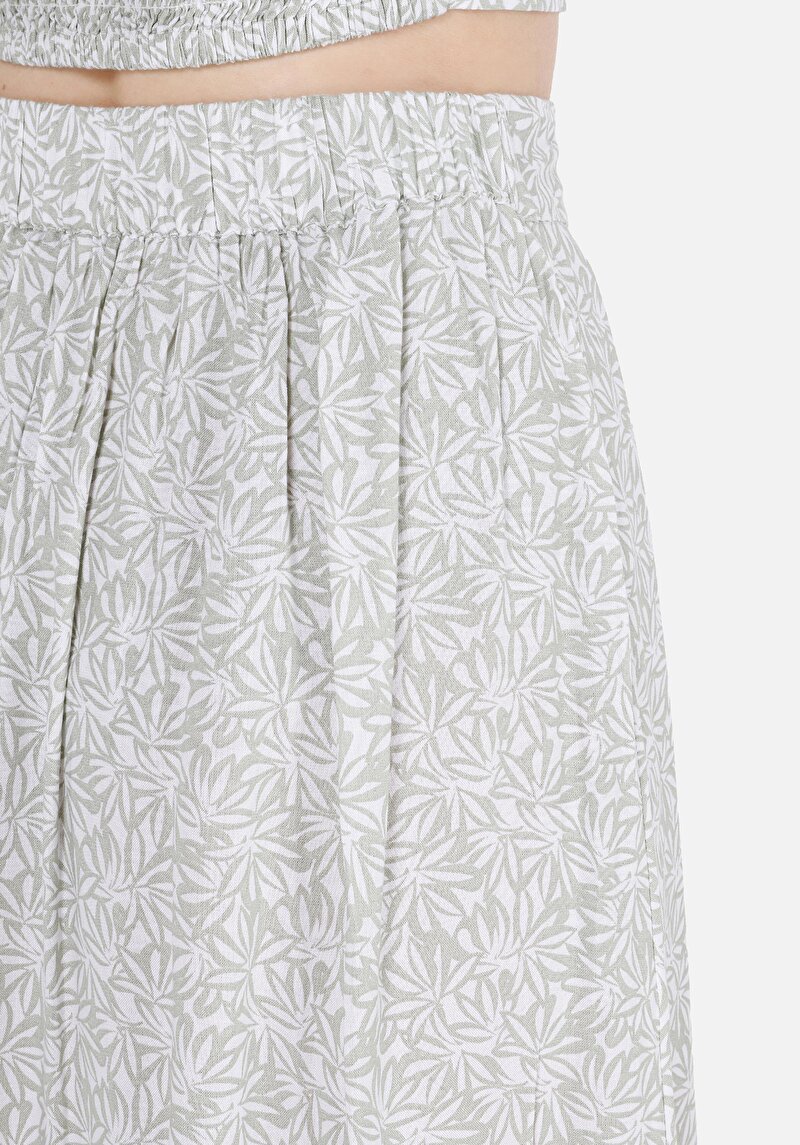 Midi Skirt Çiçekli Düğmeli Kadın Yeşil Etek