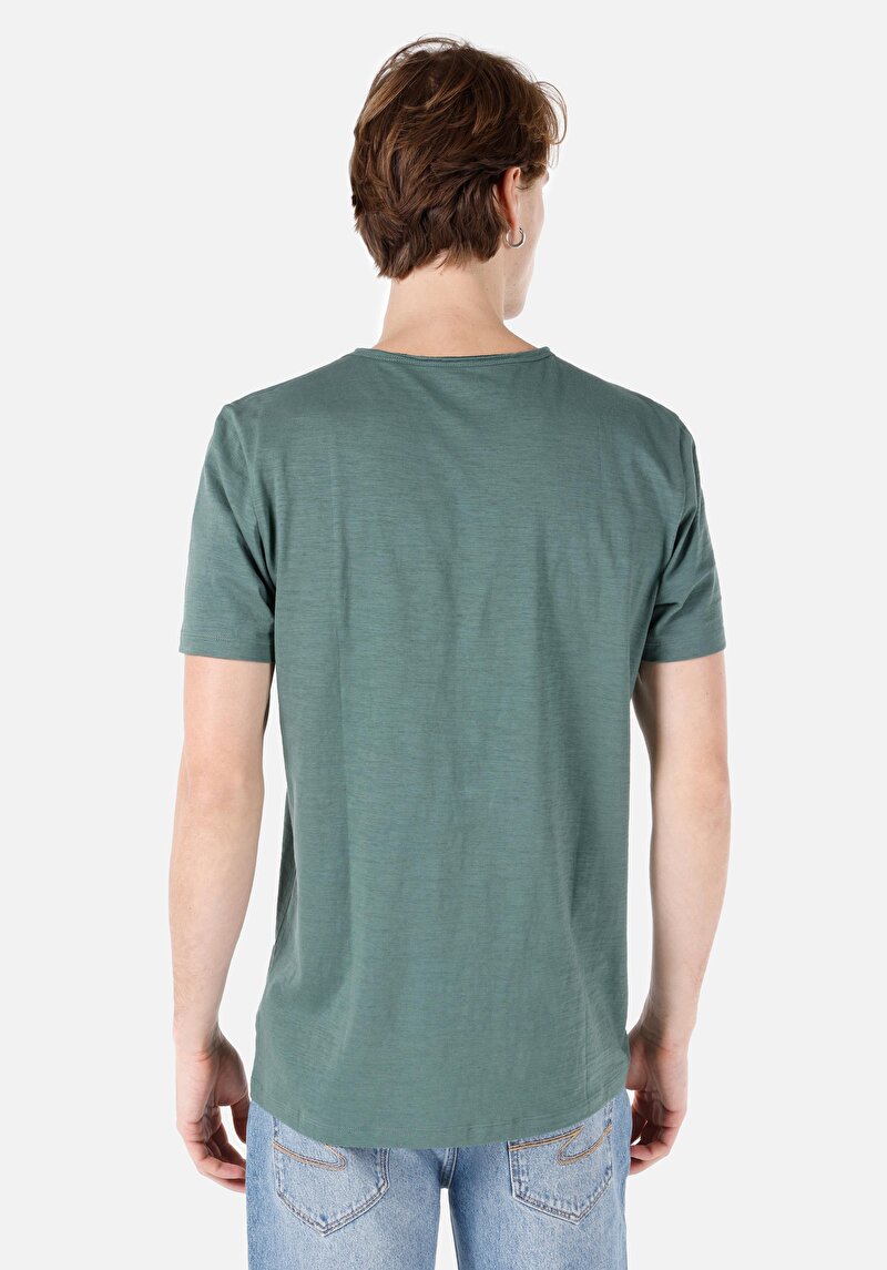 Regular Fit Yuvarlak Yaka Düz Cepsiz Erkek Yeşil Kısa Kol Tişört