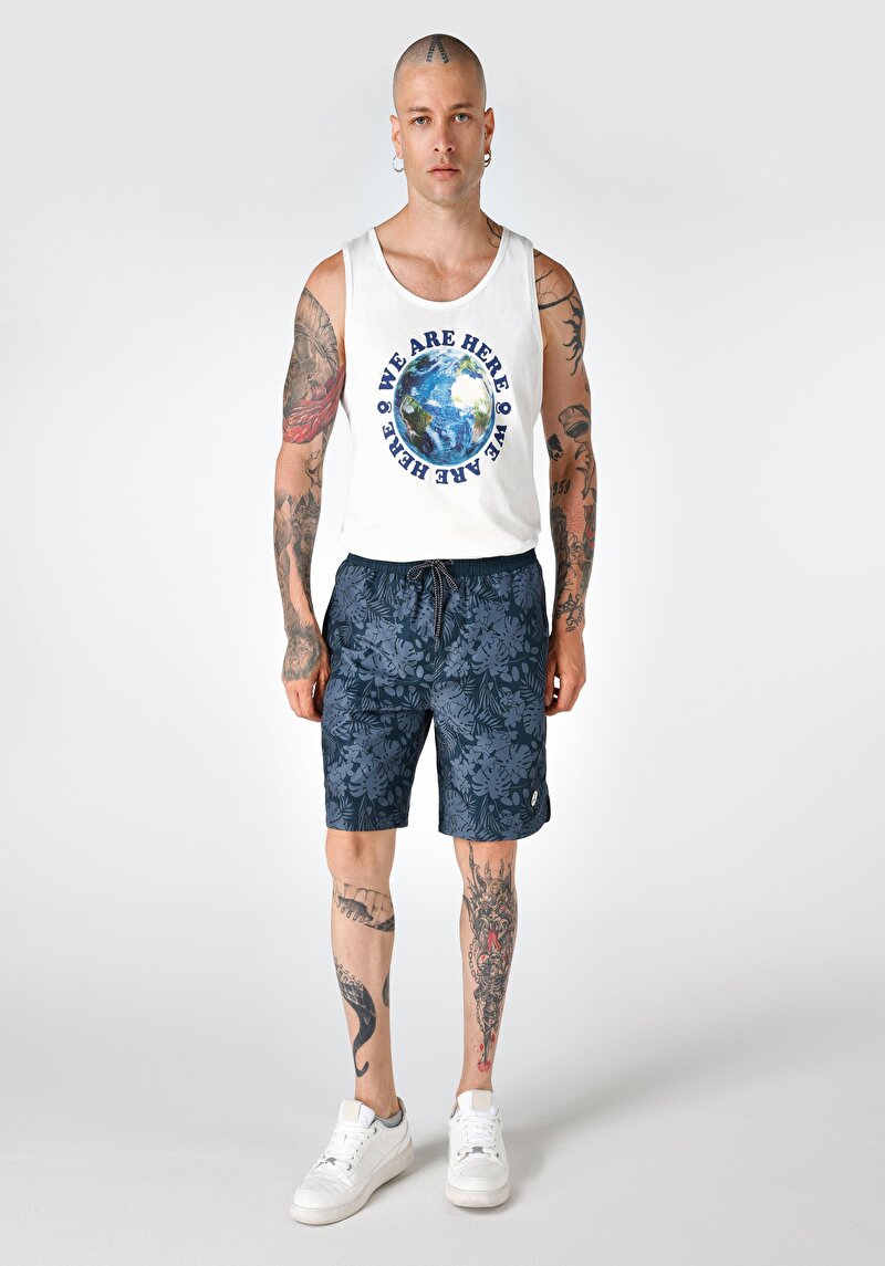 Slim Fit Baskılı Erkek Siyah Deniz Şortu
