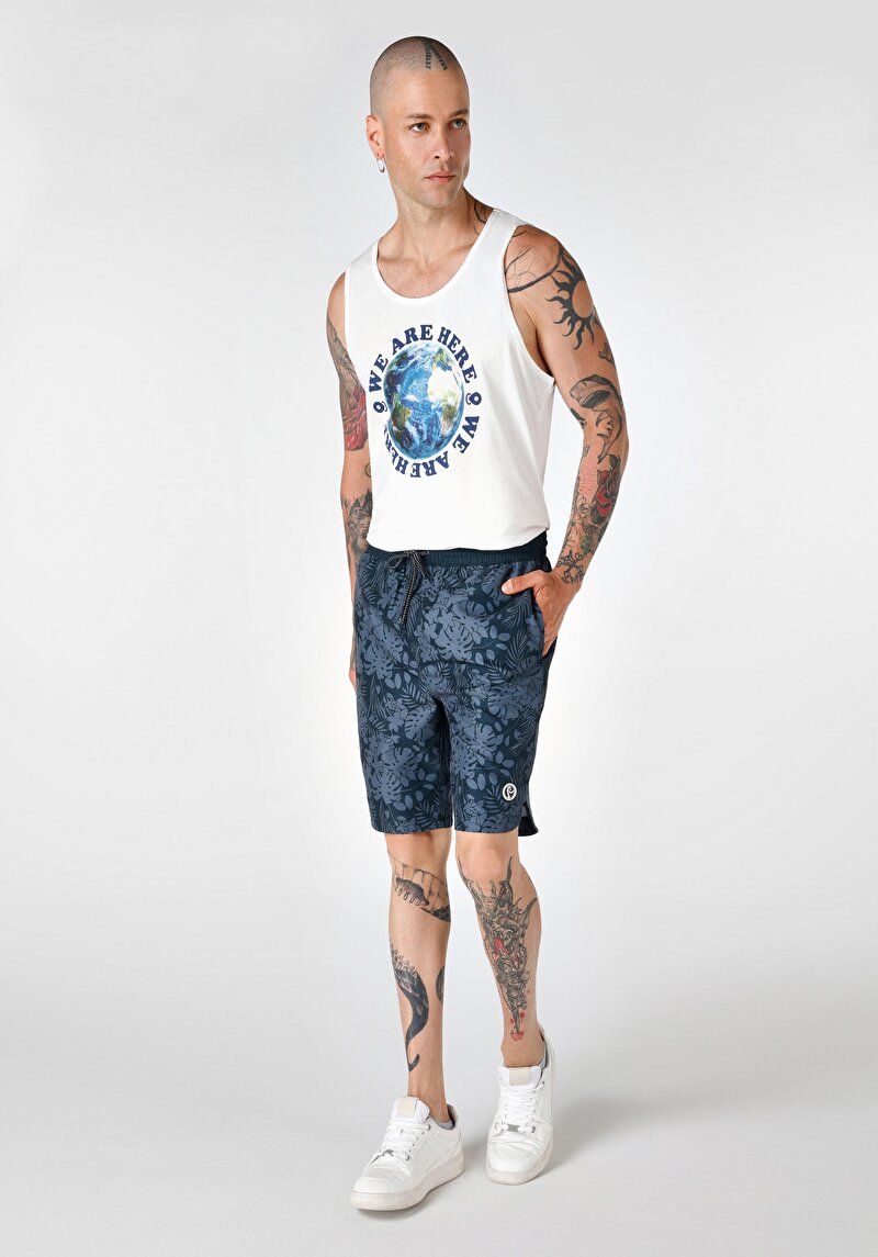 Slim Fit Baskılı Erkek Siyah Deniz Şortu