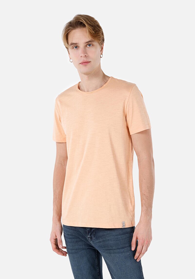 Regular Fit Yuvarlak Yaka Düz Erkek Turuncu Kısa Kol Tişört