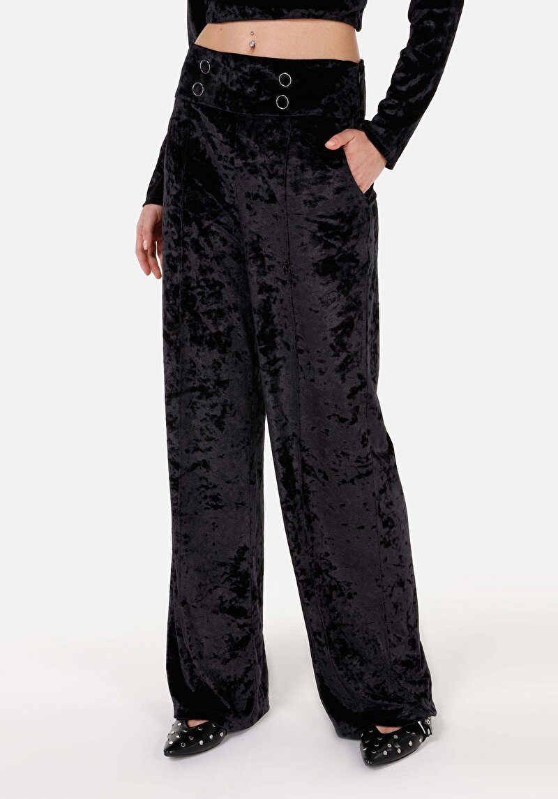 Regular Fit Yüksel Bel Kadın Örme Siyah Eşofman Altı