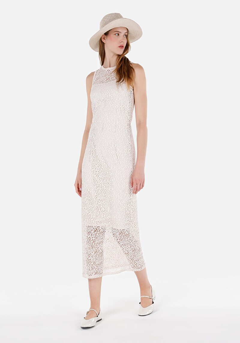 Slim Fit Kadın Ekru Kısa Kol Elbise