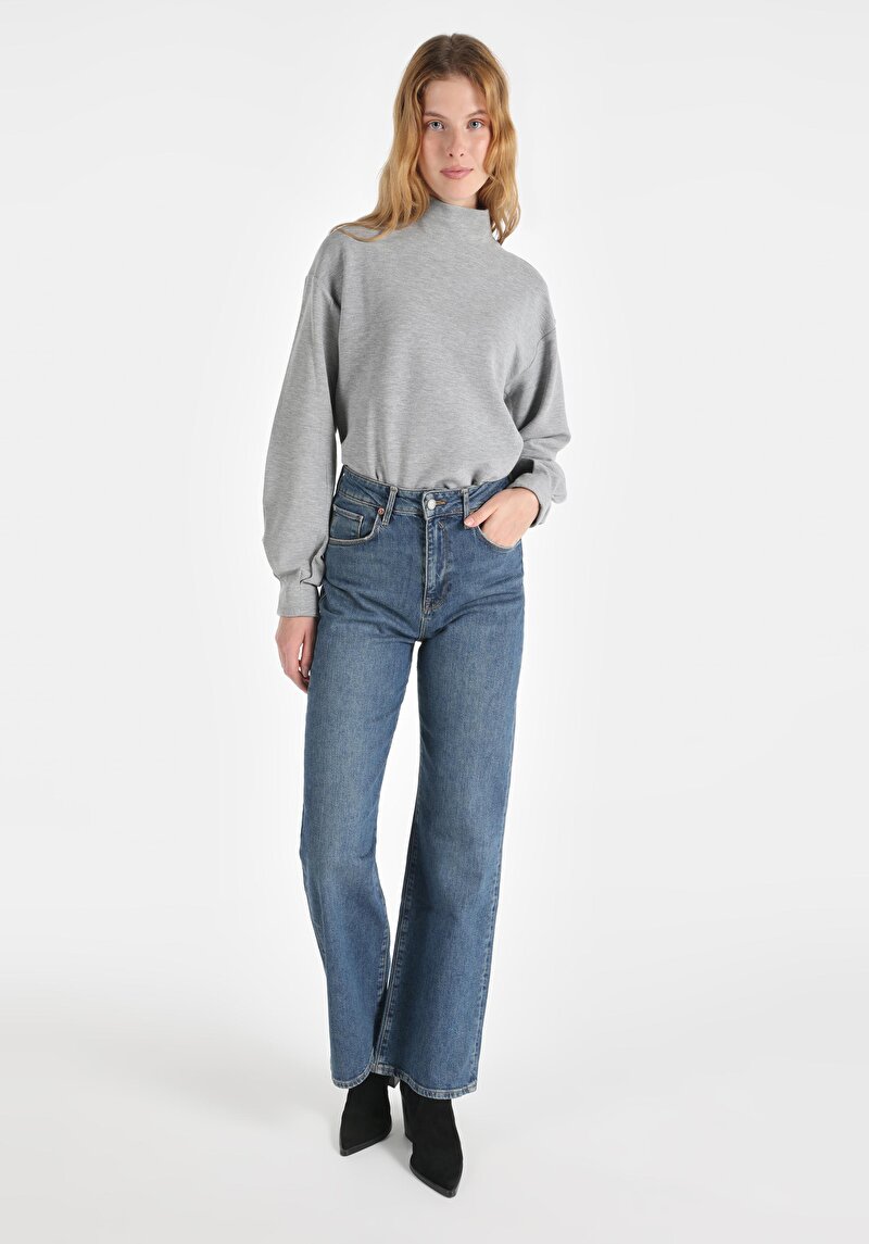 Regular Fit Yüksek Bel Düz Paça Kadın İndigo Jean Pantolon