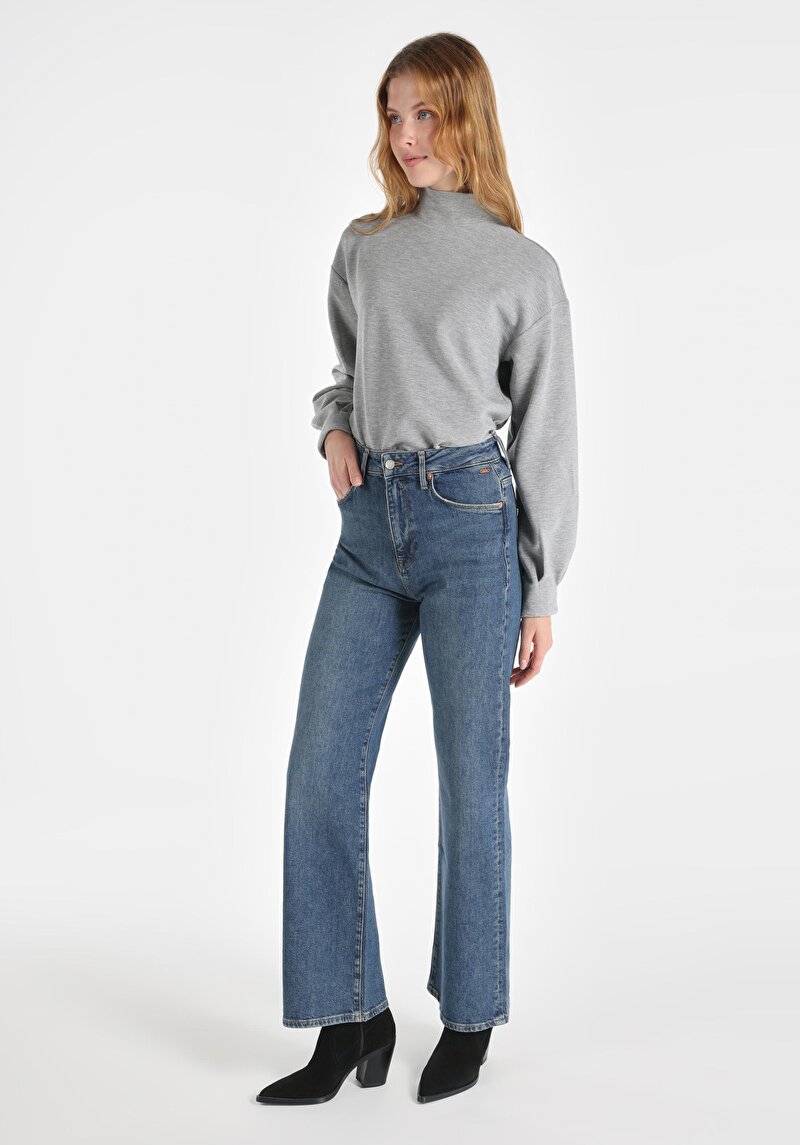 Regular Fit Yüksek Bel Düz Paça Kadın İndigo Jean Pantolon