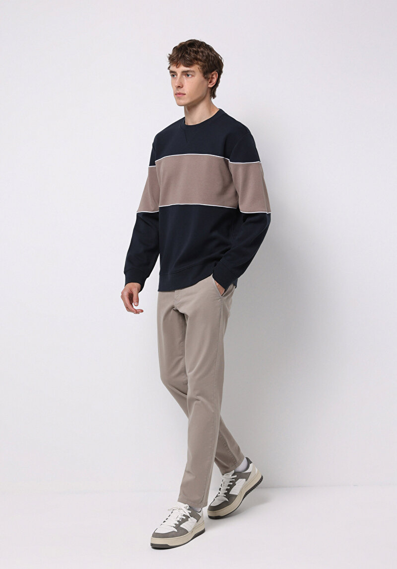 Slim Fit Orta Bel Düz Paça Erkek Bej  Pantolon