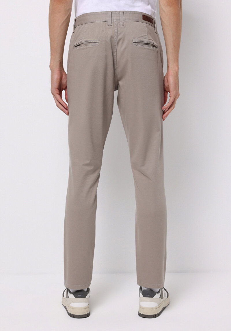 Slim Fit Orta Bel Düz Paça Erkek Bej  Pantolon
