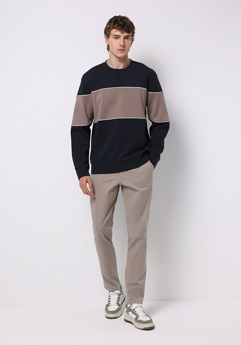 Slim Fit Orta Bel Düz Paça Erkek Bej  Pantolon
