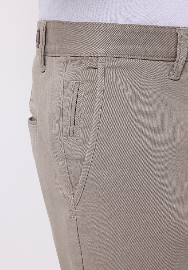 Slim Fit Orta Bel Düz Paça Erkek Bej  Pantolon