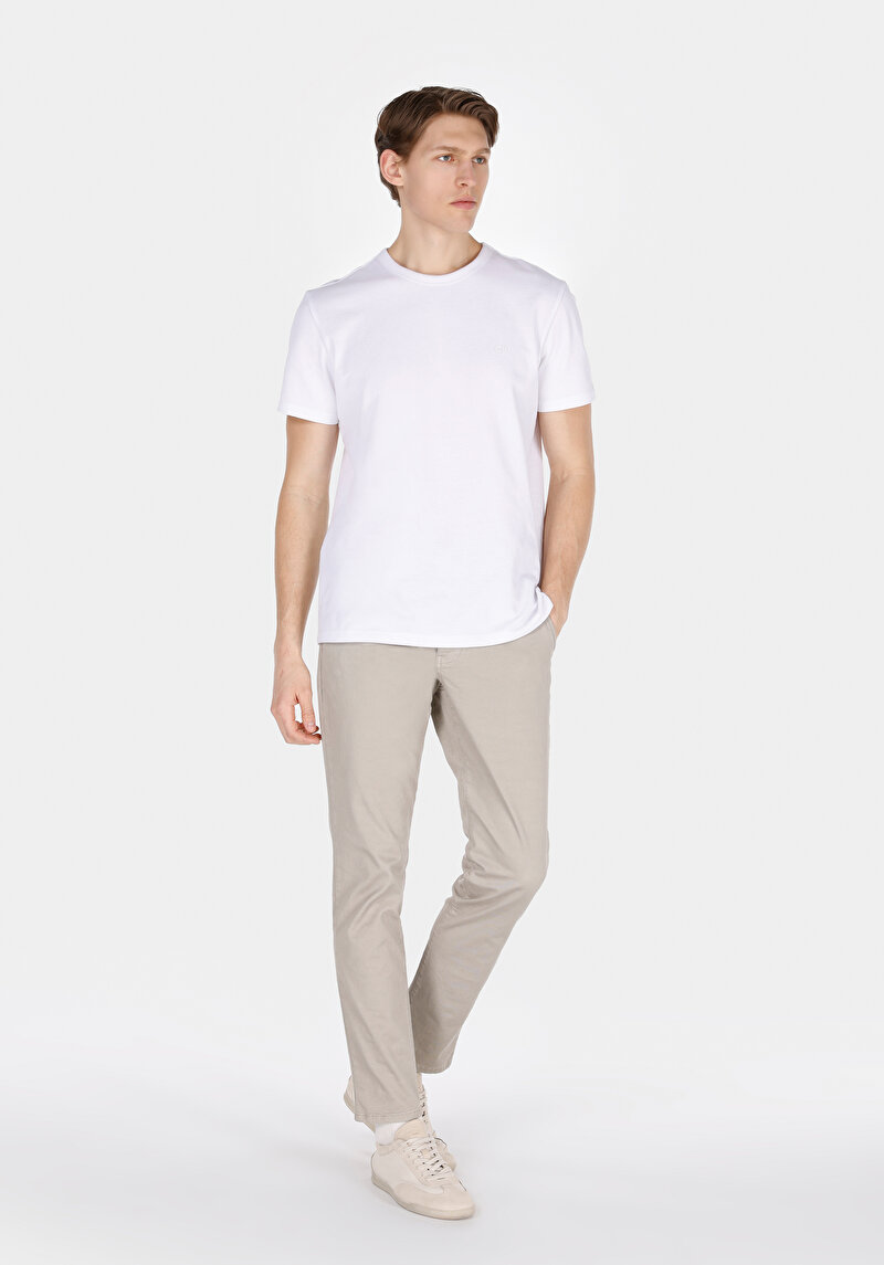 Slim Fit Orta Bel Düz Paça Erkek Bej Pantolon