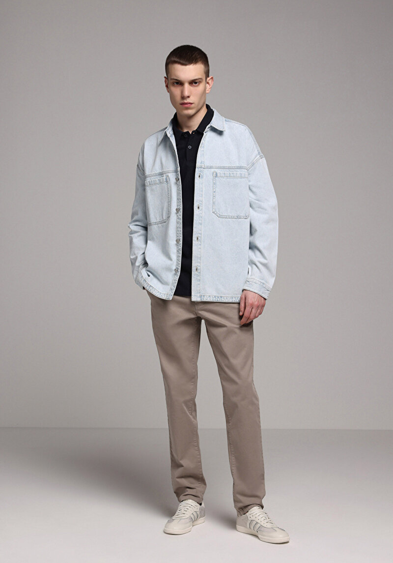 Slim Fit Orta Bel Düz Paça Erkek Bej Pantolon