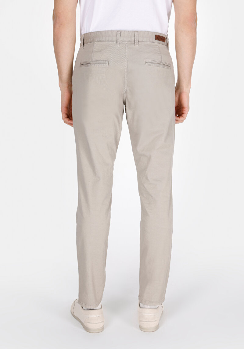 Slim Fit Orta Bel Düz Paça Erkek Bej Pantolon