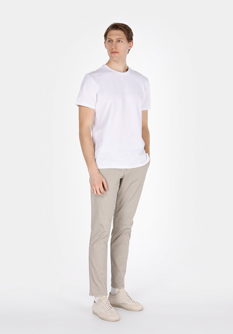Slim Fit Orta Bel Düz Paça Erkek Bej Pantolon