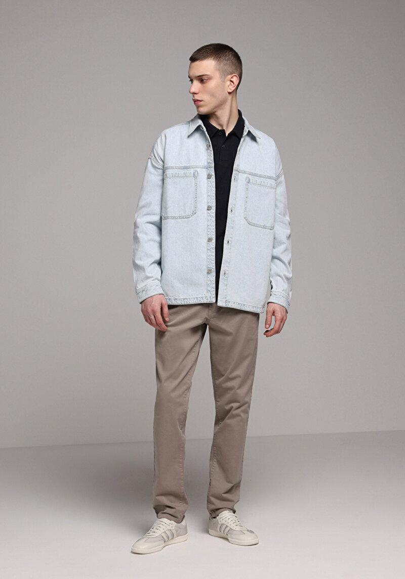 Slim Fit Orta Bel Düz Paça Erkek Bej Pantolon