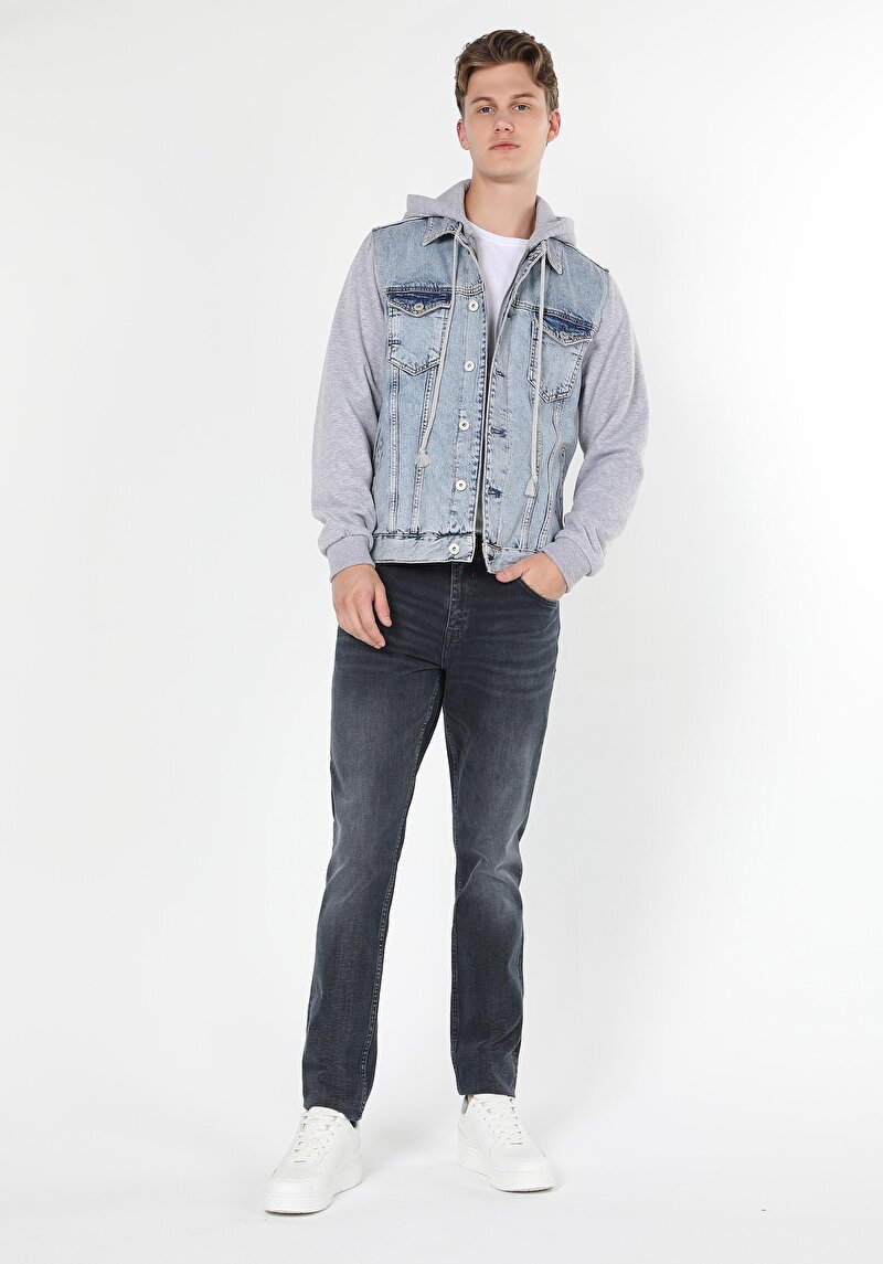 Slim Fit Düşük Bel Dar Paça Erkek Koyu İndigo Jean Pantolon