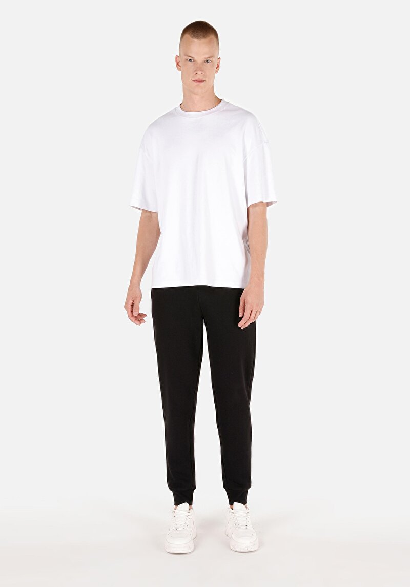 Slim Fit Orta Bel Düz Erkek Siyah Eşofman Altı