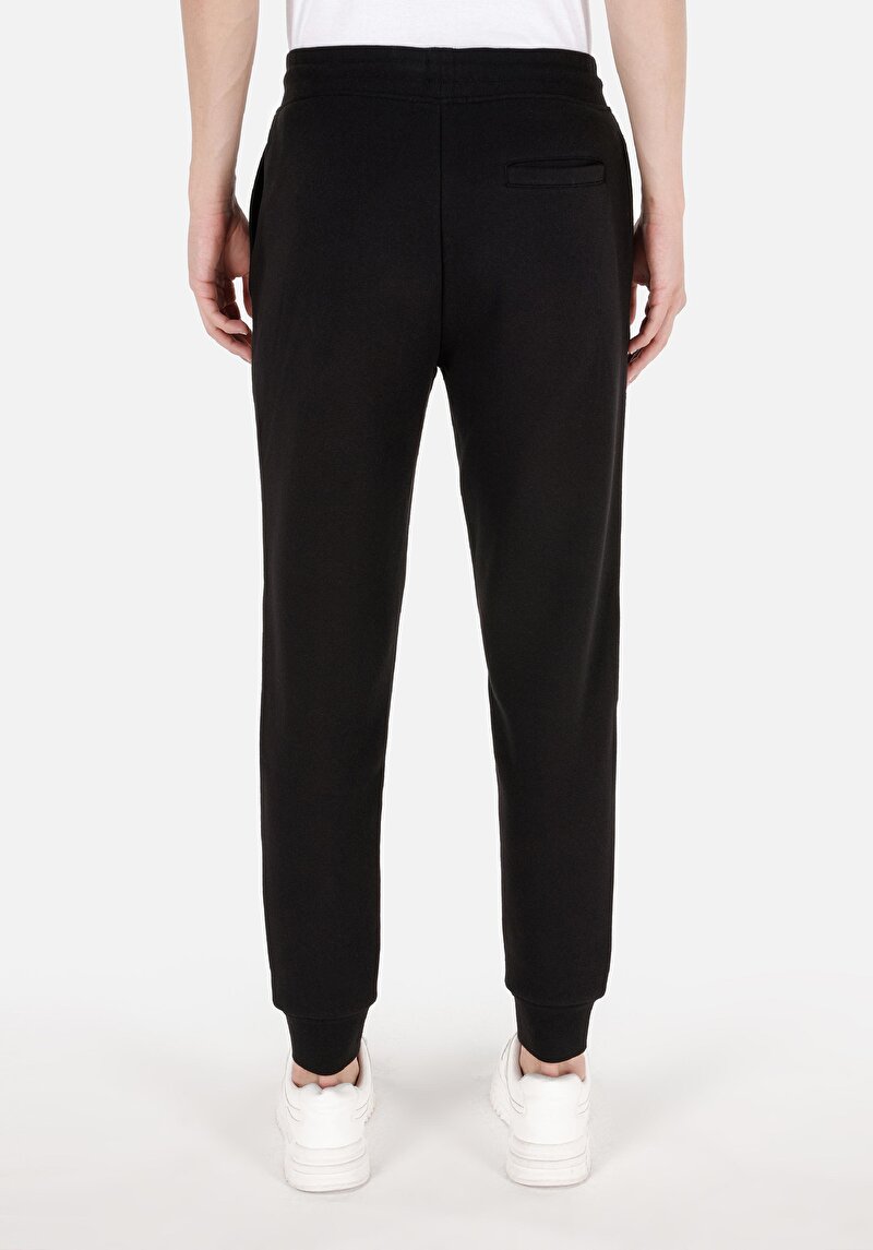 Slim Fit Orta Bel Düz Erkek Siyah Eşofman Altı