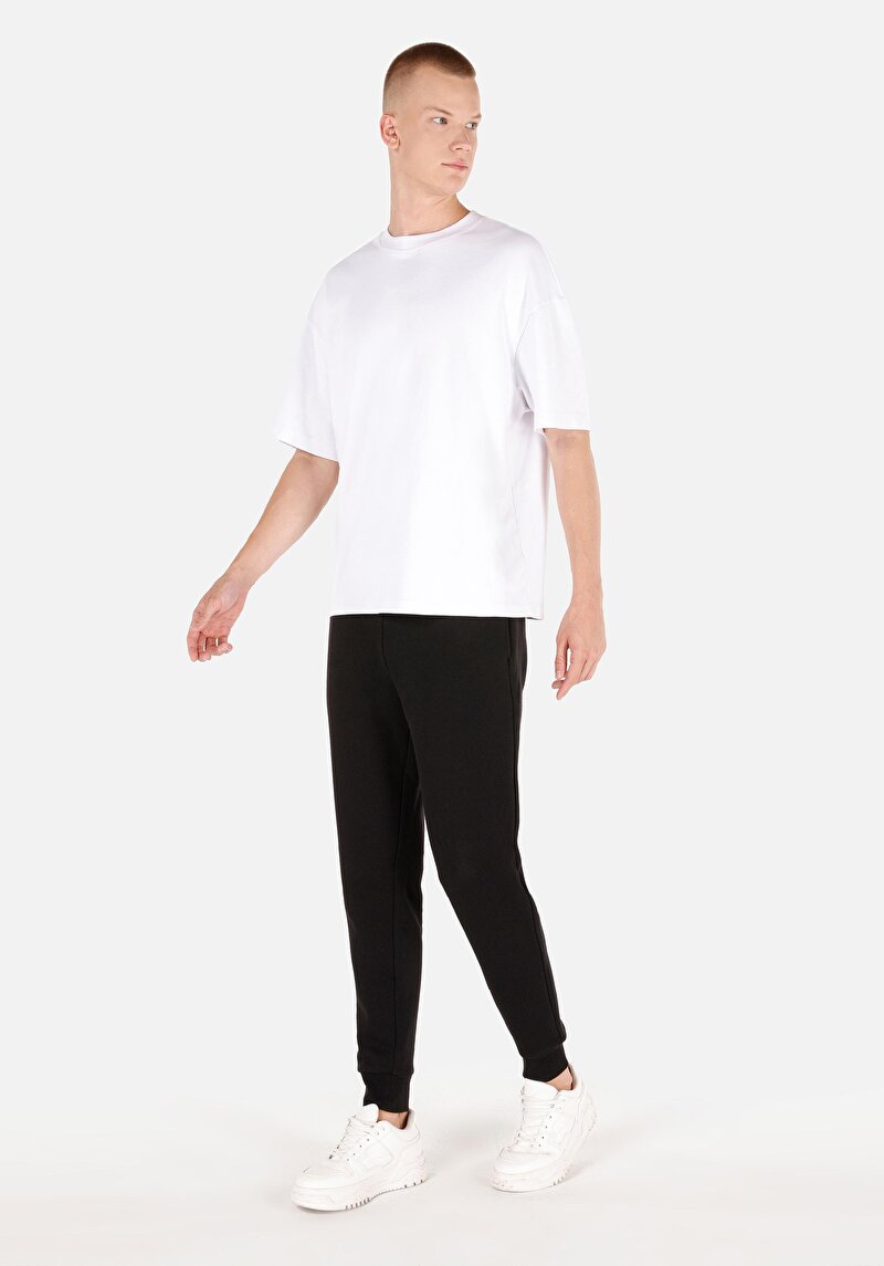Slim Fit Orta Bel Düz Erkek Siyah Eşofman Altı