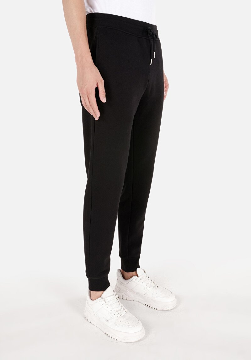 Slim Fit Orta Bel Düz Erkek Siyah Eşofman Altı