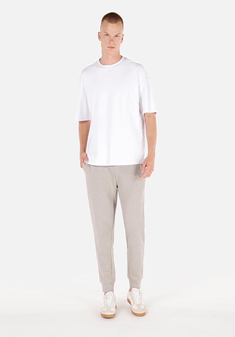 Slim Fit Orta Bel Düz Erkek Taş Eşofman Altı