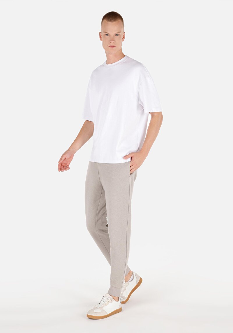 Slim Fit Orta Bel Düz Erkek Taş Eşofman Altı