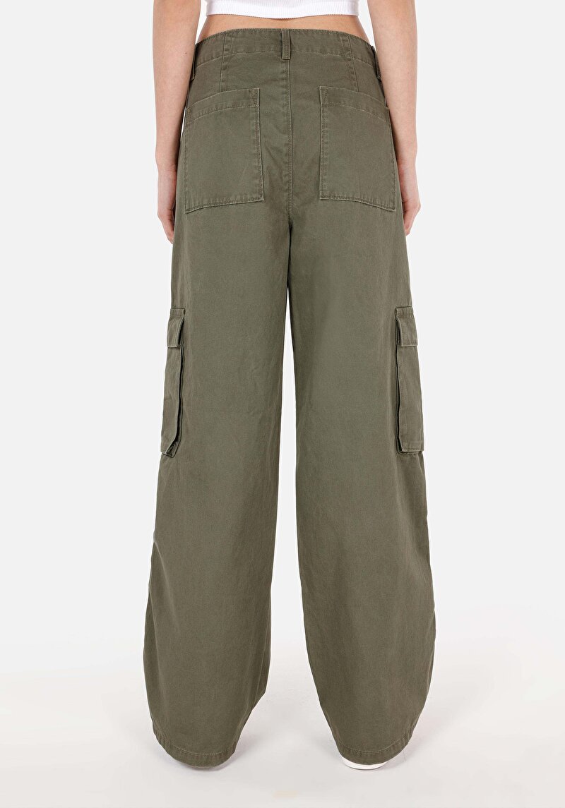 Regular Fit Yüksel Bel Geniş Paça Kadın Yeşil  Pantolon