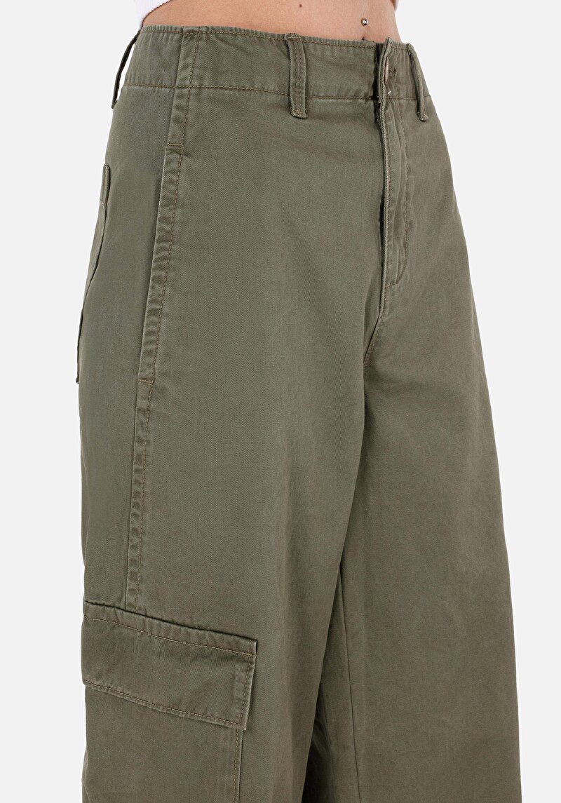 Regular Fit Yüksel Bel Geniş Paça Kadın Yeşil  Pantolon