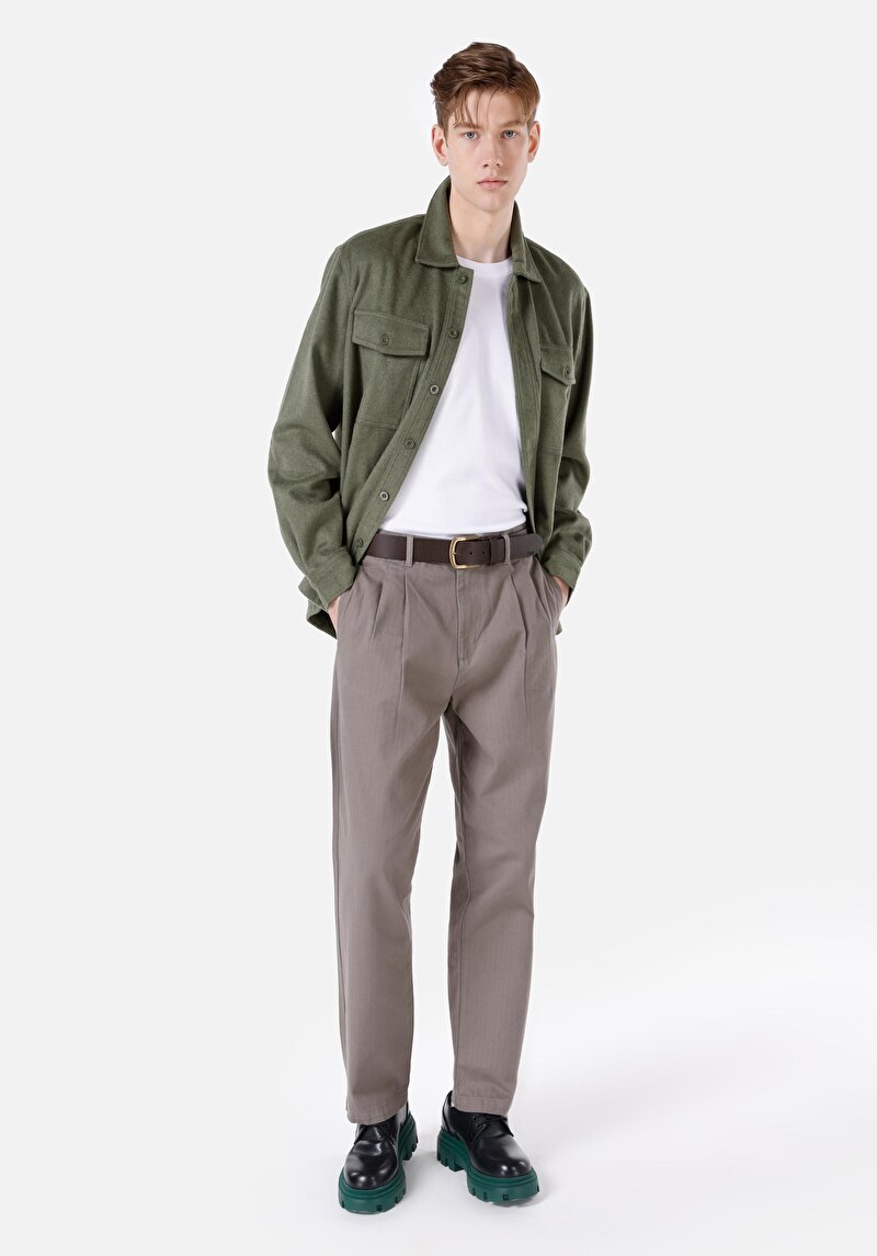 Wıde Fit Orta Bel Düz Paça Erkek Koyu Mavi Pantolon