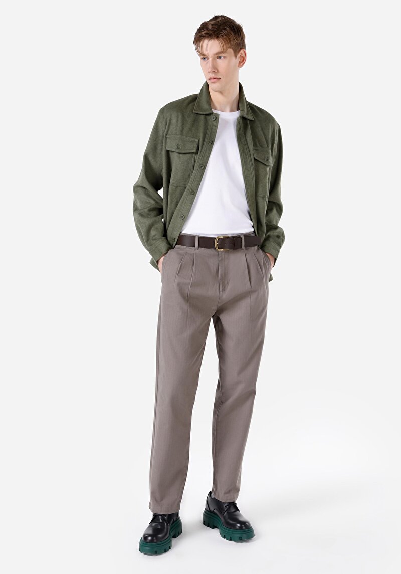 Wıde Fit Orta Bel Düz Paça Erkek Koyu Mavi Pantolon