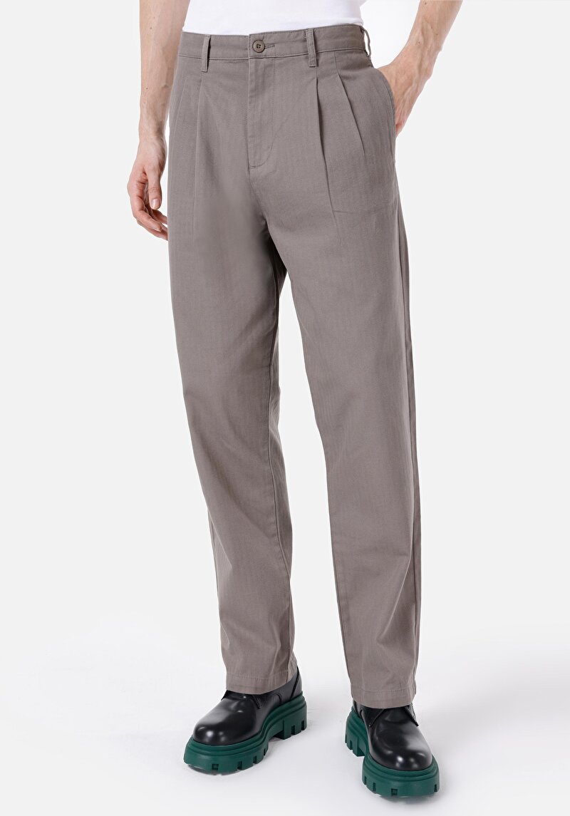 Wıde Fit Orta Bel Düz Paça Erkek Koyu Mavi Pantolon