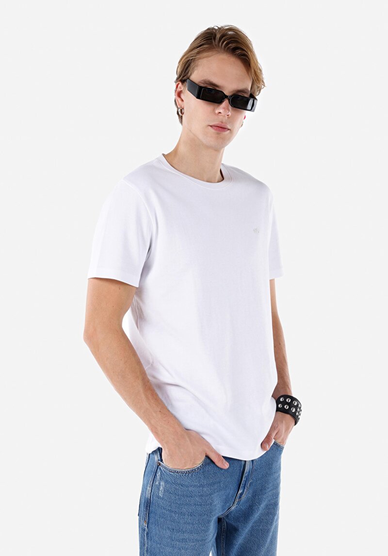 Regular Fit Yuvarlak Yaka Basic Erkek Beyaz Kısa Kol Tişört