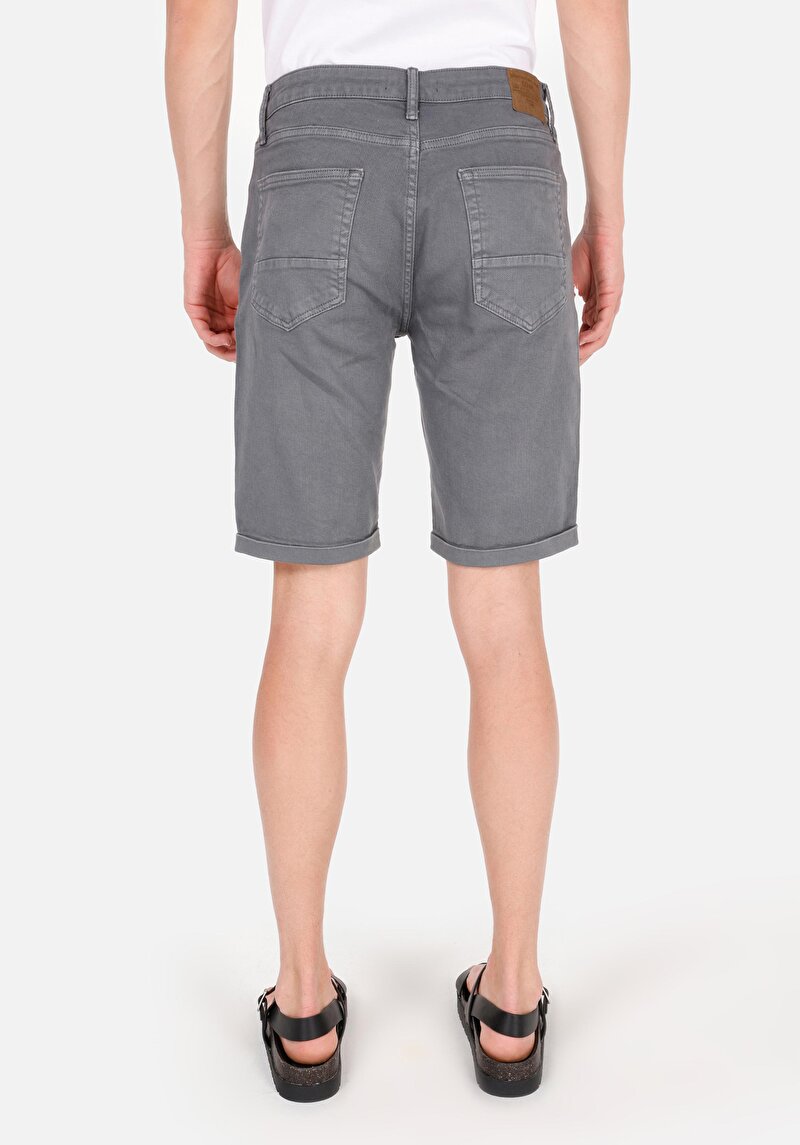 Regular Fit Orta Bel Düz Erkek Gri Şort