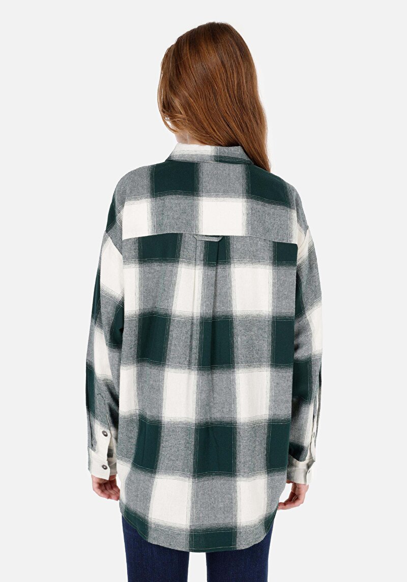 Relax Fit Shirt Neck Kadın Yeşil Uzun Kol Gömlek
