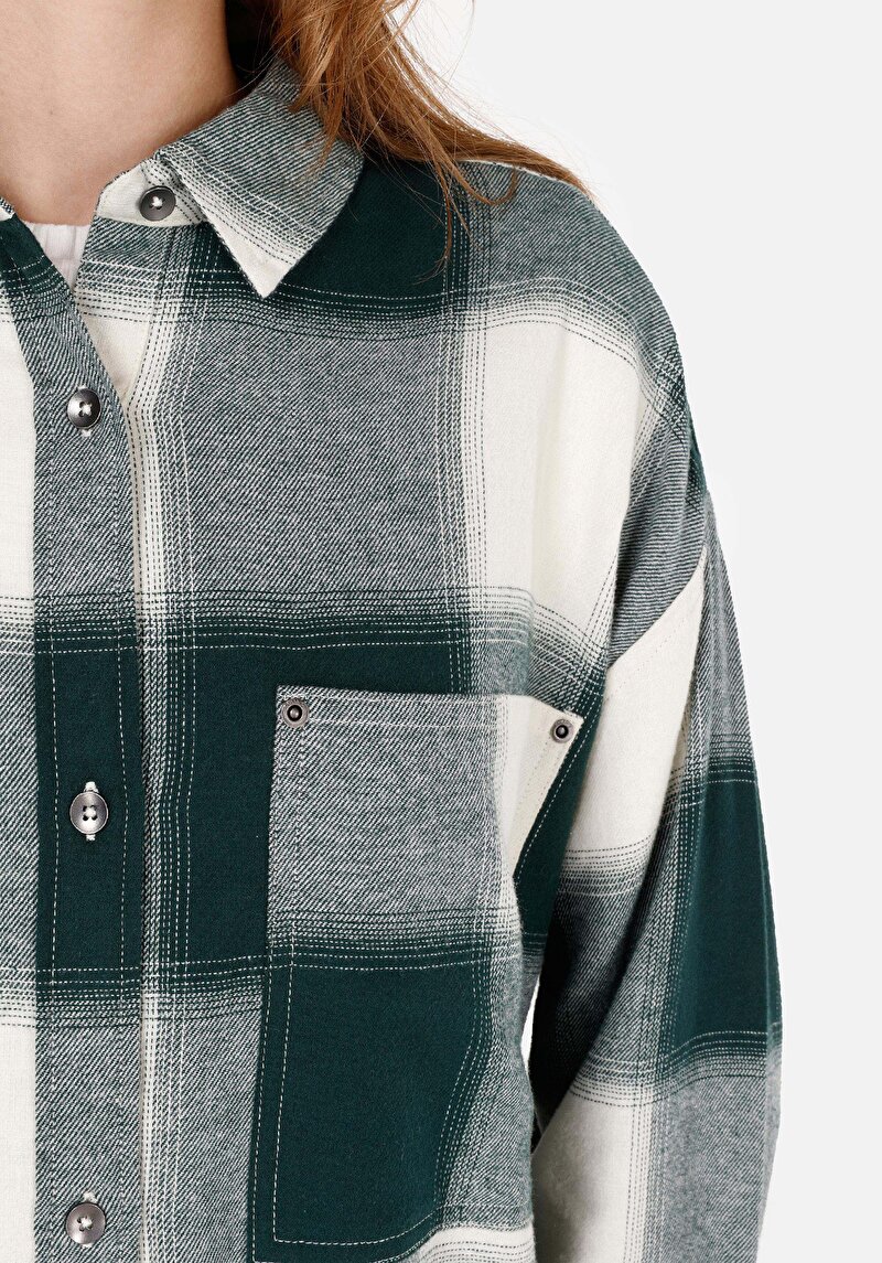 Relax Fit Shirt Neck  Kadın Yeşil Uzun Kol Gömlek