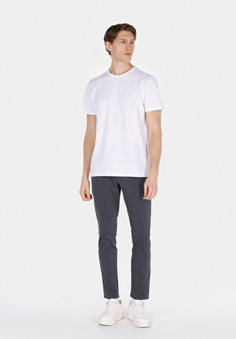 Slim Fit Orta Bel Düz Paça Erkek Gri Düğmeli Pantolon