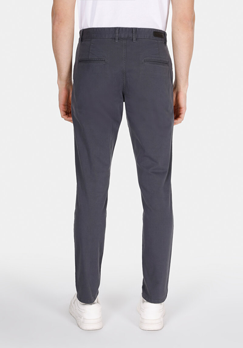 Slim Fit Orta Bel Düz Paça Erkek Gri Düğmeli Pantolon