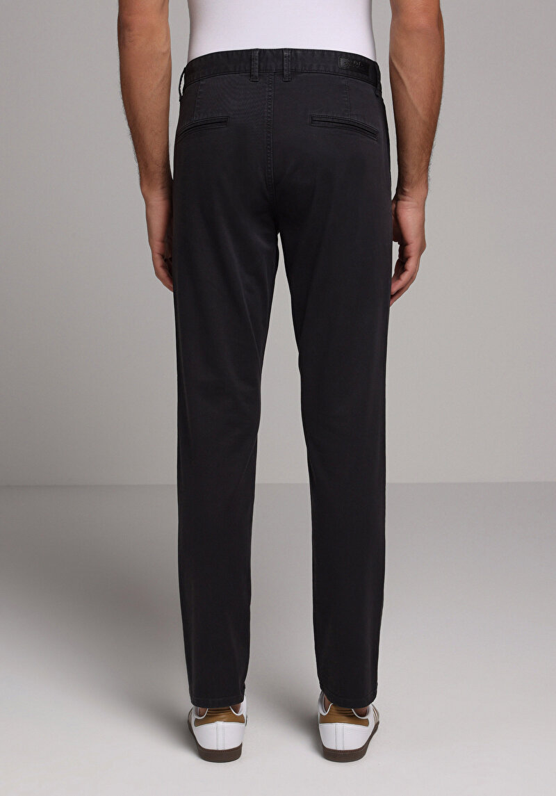 Slim Fit Orta Bel Düz Paça Erkek Gri Düğmeli Pantolon